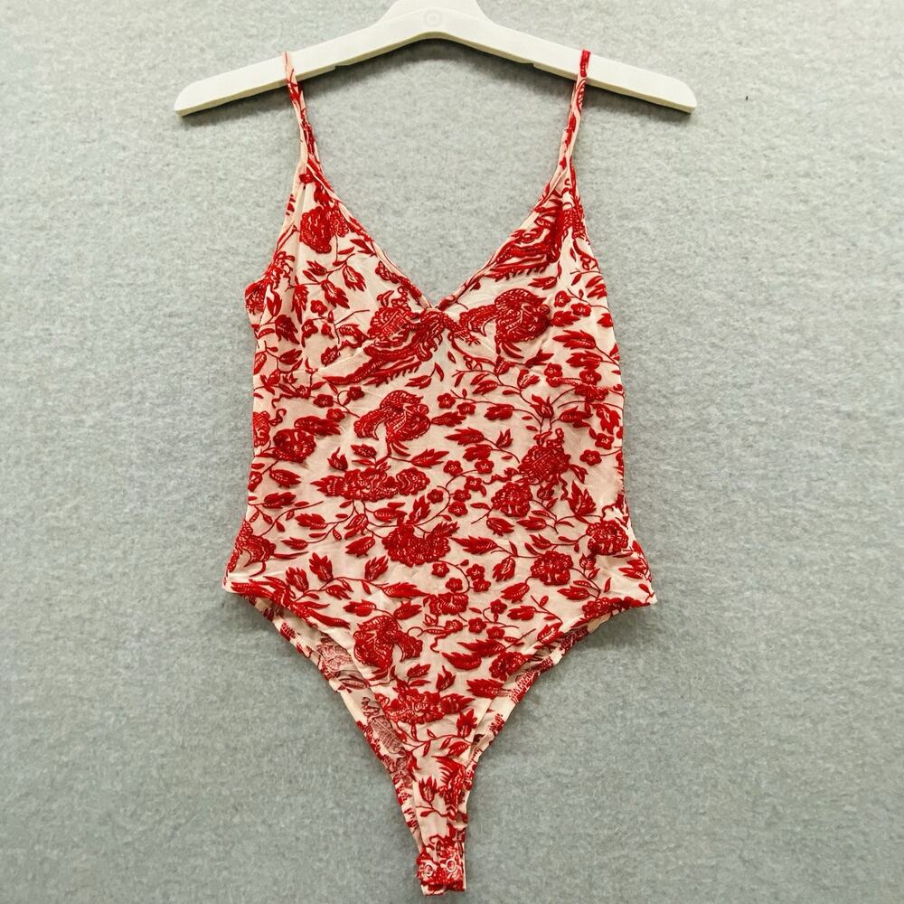 Forever 21 Bodysuit Womens M Y2k Red Velvet Burnout Mermaidcore Goth Fairycore